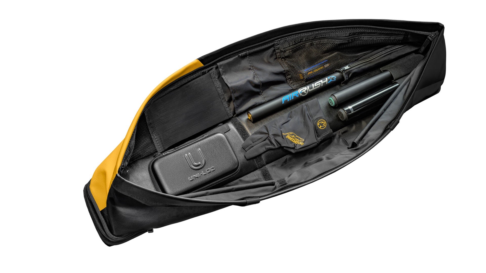 Predator Urbain Black and Yellow Hard  Pool Cue Case - 2 Butts x 4 Shafts