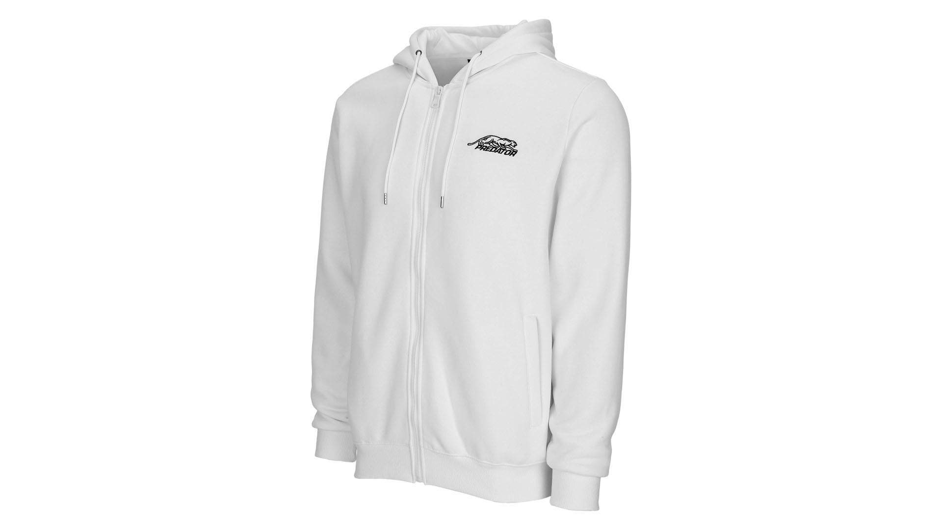 Predator White Full-Zip Hoodie with Black Embroidered Logo