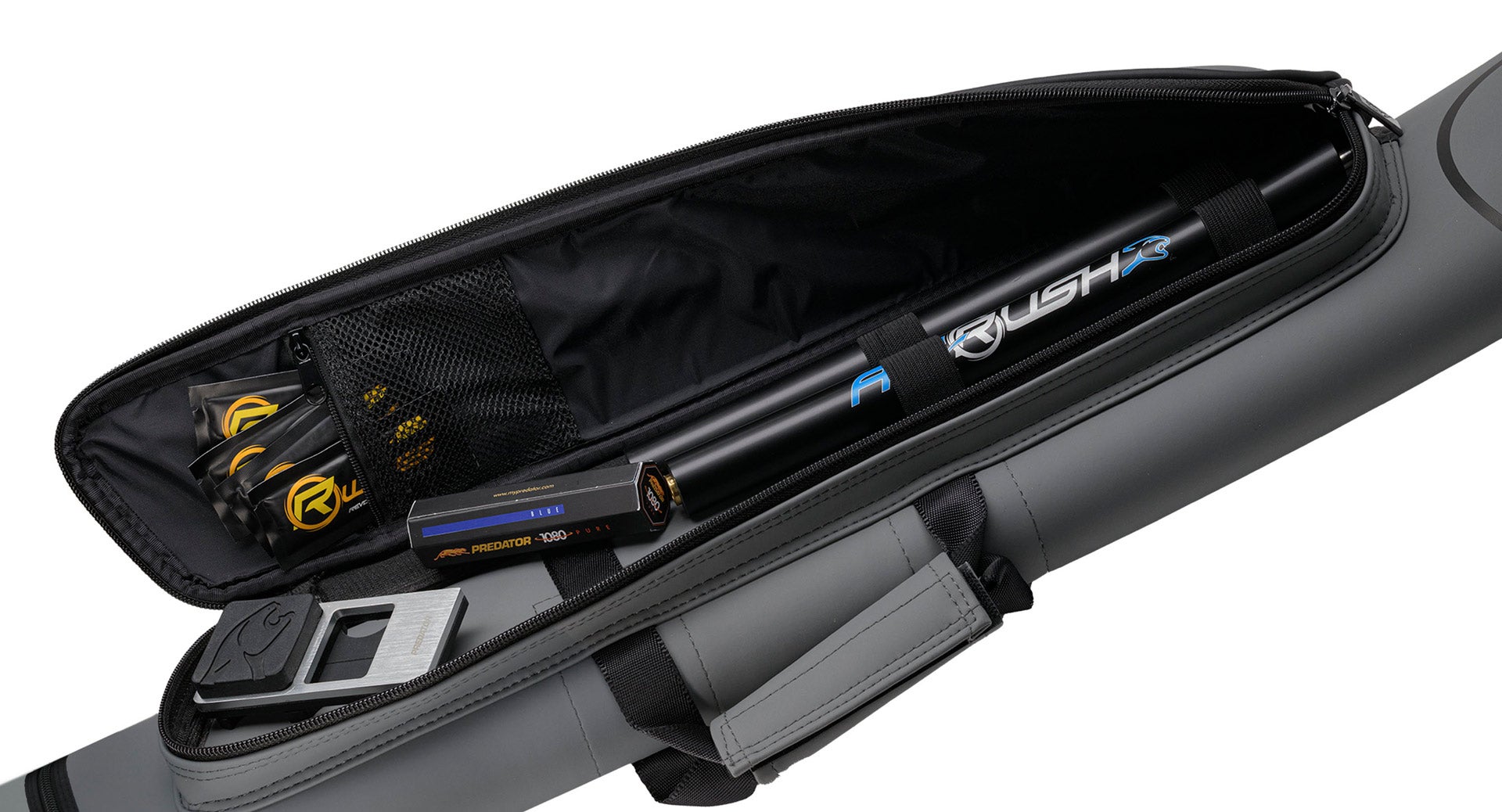 Predator Roadline Gray/Black Hard Cue Case - Double Straps - 2 Butts x 4 Shafts