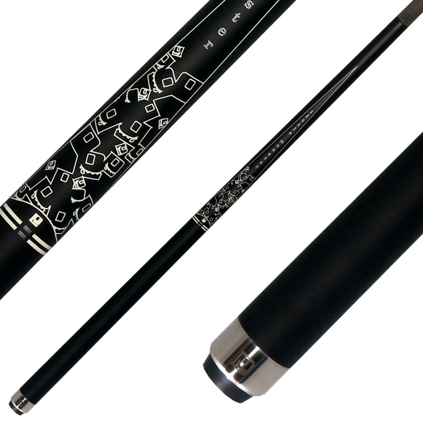 Little Monster LMPQ2SW No Wrap Play Cue with Carbon Fiber Shaft - Matte Black with 2 White Points Graphics