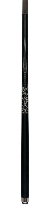Little Monster LMPQ2SW No Wrap Play Cue with Carbon Fiber Shaft - Matte Black with 2 White Points Graphics