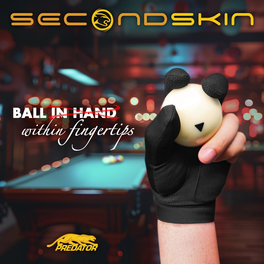 Predator Second Skin Black &amp; Yellow Billiard Glove with Closed Fingers - Left Hand