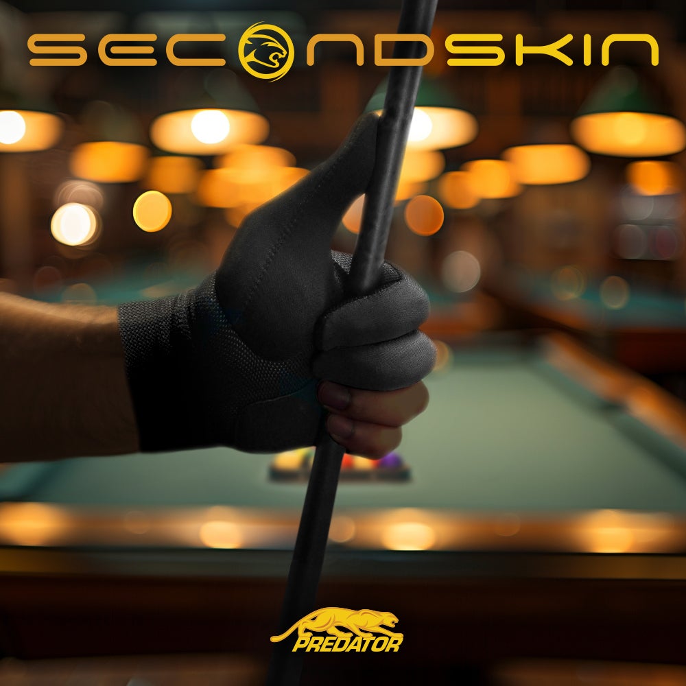 Predator Second Skin Black &amp; Yellow Billiard Glove with Closed Fingers - Left Hand